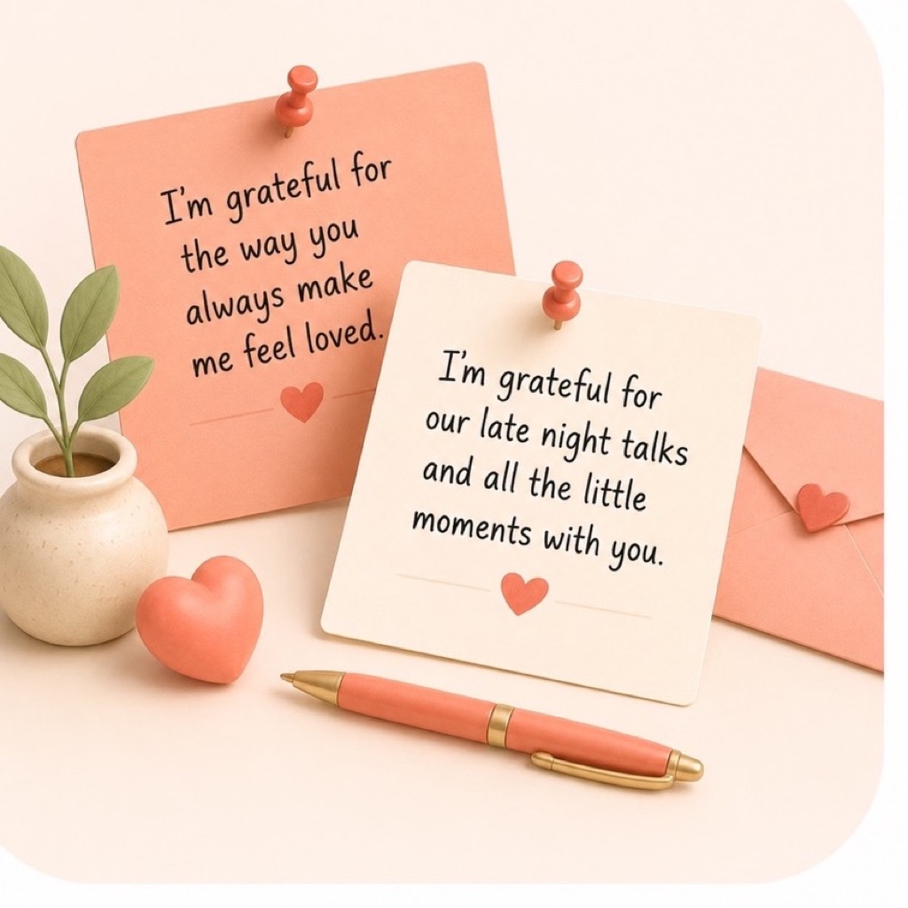 Two pinned gratitude notes between partners