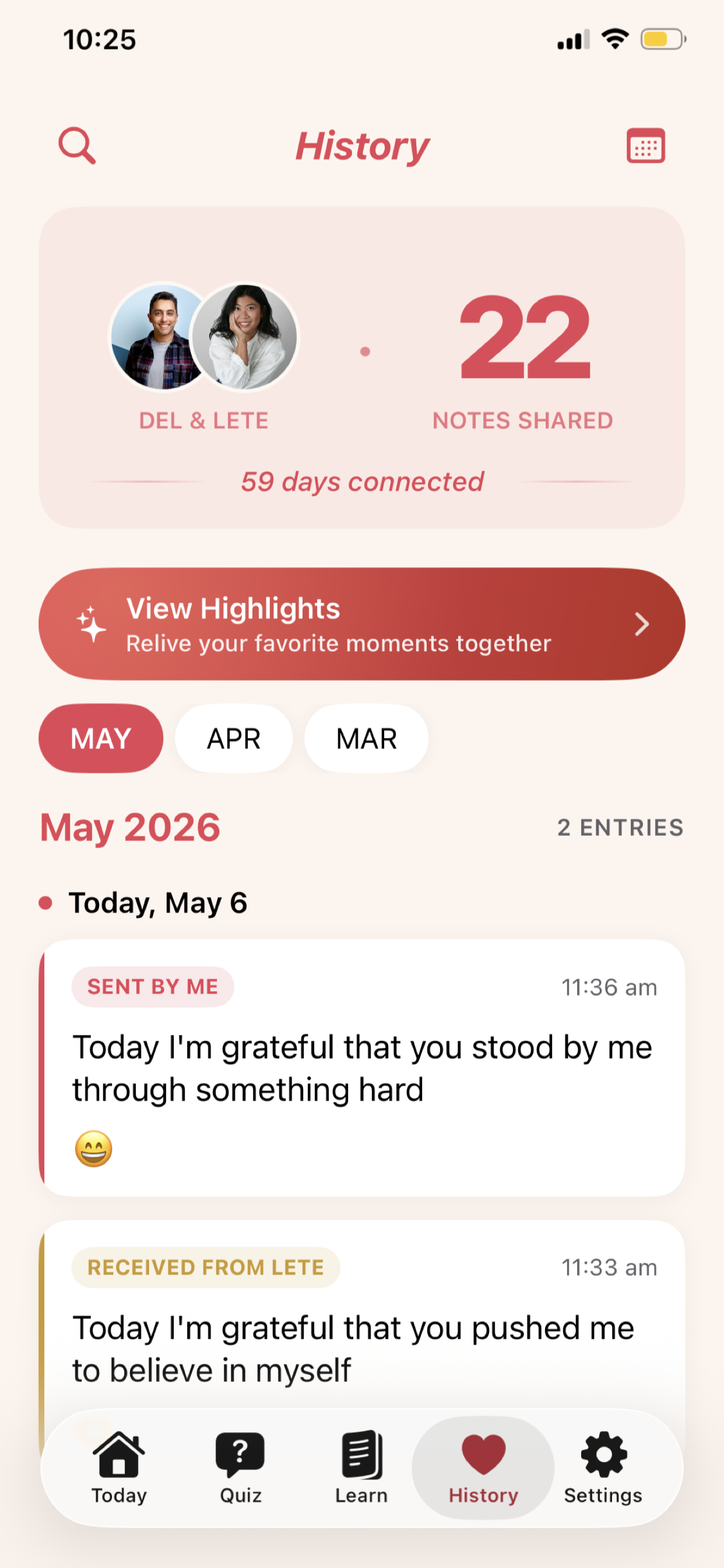 History screen