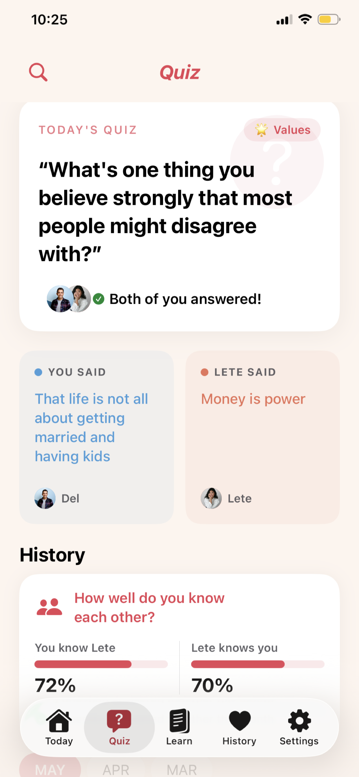 Quiz screen